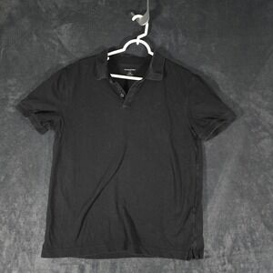 Banana Republic Mens Medium Polo Shirt Black Pique Organic Cotton Short Sleeve‎